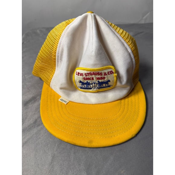 Levi's Other - Vintage Levis Strauss & Co Trucker Hat Yellow White Mesh Snapback Patch Cap
